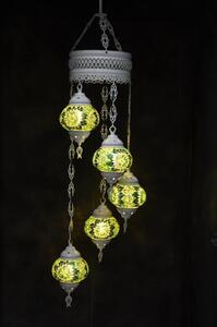 Lampada a sospensione con 5 sfere di vetro colorato a mosaico in verde, lampada da soffitto orientale marocchina