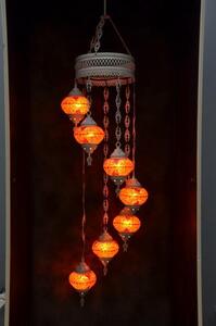 Lampada a sospensione in vetro rosso con mosaico colorato, lampada a candelabro in stile orientale, 7 sfere di vetro, realizzata a mano in Turchia