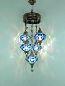Lampada a sospensione turca a 5 luci in vetro mosaico blu – lampadario orientale dal design unico