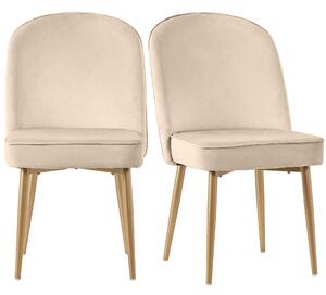 Set di 2 sedie da pranzo in velluto, con gambe in metallo dorato, 50×62×89 cm, Beige