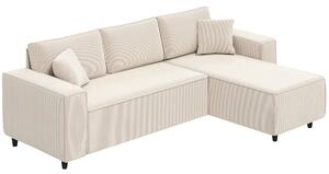 HOMCOM Divano con Penisola a 3 Posti in Tessuto Effetto Velluto, Schiuma e Nylon, 241x153x83 cm, Bianco Crema | Aosom Italy