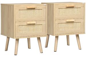 HOMCOM Set 2 Comodini per Camera da Letto Stile Boho con 2 Cassetti, 40x40x56cm, Legno Naturale|Aosom