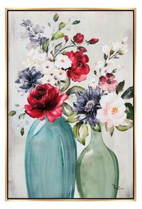 Quadro da parete, quadro con cornice VASI CON FIORI 80x100x1,6 cm orizzontale pannello in legno colore marrone disegnato su tela a rilievo