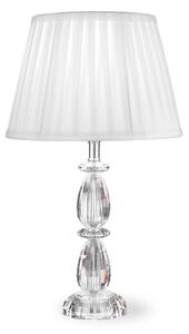 Lampada da tavolo in cristallo con 3 Gocce di cristallo T9 diametro 26 x h 45 cm MODELLO SOGNO SMALL con paralume in tessuto bianco