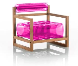Poltrona Yoko eko struttura in legno naturale, dimensioni 62x70xH70 cm peso 12 kg, seduta gonfiabile in TPU colore rosa