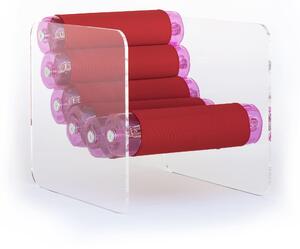 Poltrona di Design MW02 in Vetro temperato Colore Rosa seduta ultra confortevole dimensioni 86x69xh76 cm peso 20 kg, seduta gonfiabile in TPU colore rosa con runner rossi
