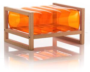 Pouf EKO gonfiabile con telaio in legno e TPU Crystal Orange YOKO, 62x70xH40 cm riciclabile, biodegradabile, estremamente resistente, peso sopportabile 150 kg