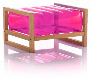 Pouf EKO gonfiabile con telaio in legno e TPU Crystal Pink YOKO, 62x70xH40 cm riciclabile, biodegradabile, estremamente resistente, peso sopportabile 150 kg