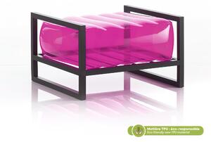 Pouf EKO gonfiabile con telaio in alluminio e TPU Crystal Pink YOKO, 62x70xH40 cm riciclabile, biodegradabile, estremamente resistente, peso sopportabile 150 kg