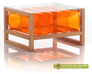 Tavolino EKO gonfiabile con telaio in legno e TPU Crystal Orange YOKO, 62x70xH40 cm riciclabile, biodegradabile, estremamente resistente