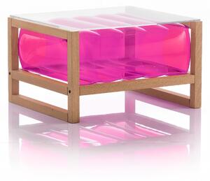 Tavolino EKO gonfiabile con telaio in legno e TPU Crystal Pink YOKO, 62x70xH40 cm riciclabile, biodegradabile, estremamente resistente