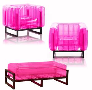 Divano, Poltrona, Panca Tris Gonfiabili dimensioni Divano 76x151x h 69 cm , Poltrona 70x83x h 77 cm, Pouf doppio 140x83x h 45 cm seduta gonfiabile in TPU colore colore Fucsia