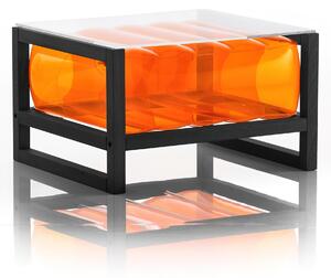 Tavolino da salotto Yoko eko struttura in legno nero, dimensioni 62x70xH40 cm peso 14 kg, seduta gonfiabile in TPU colore arancio
