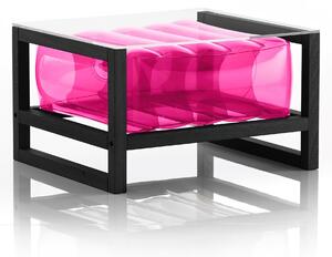 Tavolino da salotto Yoko eko struttura in legno nero, dimensioni 62x70xH40 cm peso 14 kg, seduta gonfiabile in TPU colore rosa