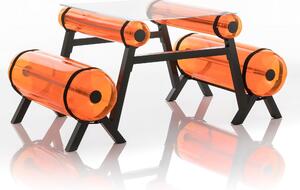 Panca ziba struttura in alluminio, dimensioni 167x106xH70 cm peso 23,3 kg, seduta gonfiabile in PVC colore arancio