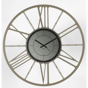 Orologio da parete in Metallo RUOTA 80 con quadrante in Vetro specchio Nero Fume' Dimensioni 80 cm lancette NERE, Numeri Romani realizzato colore Tortora pastello