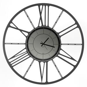 Orologio da parete in Metallo RUOTA 80 con quadrante in Vetro specchio Nero Fume' Dimensioni 80 cm lancette NERE, Numeri Romani realizzato colore grigio Marmo
