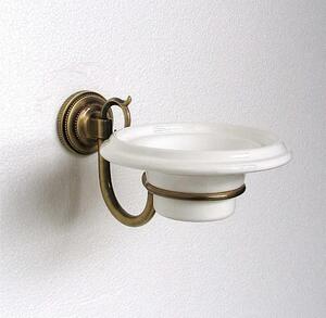 Porta Sapone Sospeso in Ottone con Bicchiere in Ceramica Dimensione 14x20xh 10 cm, Linea FLORENCE bicchiere in ceramica Bronzo Satinato