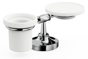 Portasapone con Portaspazzolini in Ottone Cromato Collezione 900 Dimensione 9,8x12,5x h 30,5 cm, bicchiere in ceramica in acciaio inox stile moderno cromo