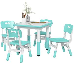 AIYAPLAY Set Tavolo e Sedie per Bambini 5pz con 4 Sedie Regolabili 32x36x52.5-56 cm e Tavolo 60x60x46-58 cm, Verde