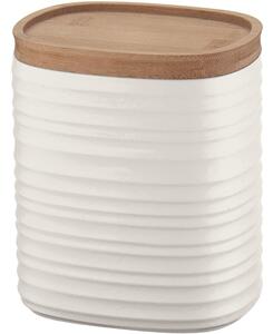 Barattolo realizzati riciclando 7,4 bottiglie di plastica 12.3x9.4x h15 cm � 1000cc con coperchio in Legno di bamboo salva freschezza e guarnizione sul tappo Bianco latte