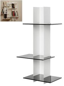 Libreria da Parete verticale Fissaggio a parete ELIB 39x23xh 70 cm con struttura in metallo verniciato bianco ripiani in metacrilato neri