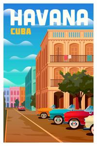 Illustrazione Havana Cuba Vector travel poster, Mikalai Manyshau