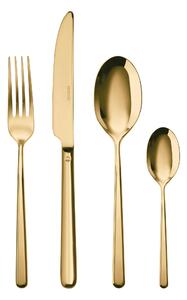 Servizio Posate in acciaio inox 18/10 PVD LINEAR Finitura ORO 24 Pezzi Monoblocco 6 posti tavola, Oro lucido- posate