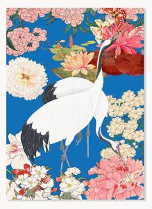 Poster Japanese Cranes Floral Art