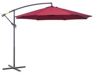 Outsunny Ombrellone da Giardino Decentrato Φ2.95m con Struttura in Metallo, 8 Braccia, Manovella, Base a Croce, Rosso Scuro | Aosom