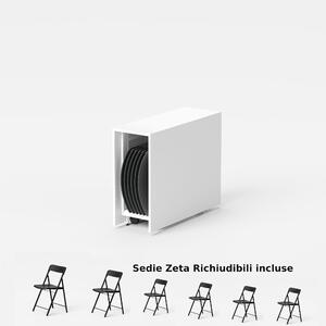 Tavolo chiudibile Aperto con portasedie e sei sedie ZETA Colore Nero laminato con ruote Dimensioni 172x92x73h Archimede richiudibile in 34 centimetri prodotto consegnato Montato