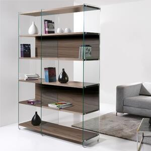Libreria Composizione byblos 24 ripiani in laminato Noce fianchi in vetro Trasparente 149x36xh 202 cm Peso 124 kg Noce Ardesia