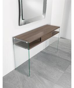 Consolle con cassetto MAYA dimensioni 120x36x77h cm peso 36 kg, realizzata in legno ecologico da 25 mm e fianchi in vetro temperato da 10 mm