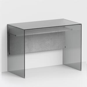 Scrivania Porta Computer SCRIBA 120x55x74h cm ripiano in vetro temperato FUME da 10 mm con spessore del piano in legno 18 cm frontale Cemento