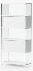 Libreria componibile Byblos da cm.90 - fianco alto 202 cm 90x36xh202 cm con 2 ante scorrevoli ripiani in laminato Bianco opaco laterale Bianco Sabl� fianchi in vetro Trasparente