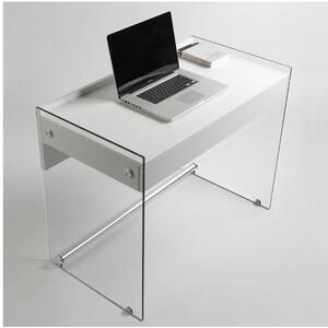 Scrivania portacomputer MYDESK Bianco Opaco con struttura in vetro temperato da 10mm cassetto estraibile Mydesk