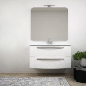 Mobile per bagno bianco frassino 100 cm sospeso design curvo Mod. Berlino con specchio filo lucido