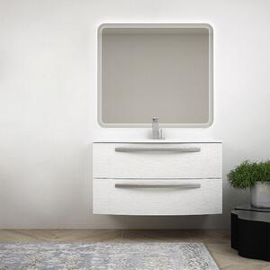 Mobile per bagno bianco frassino 100 cm sospeso design curvo Mod. Berlino con specchio led