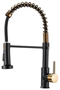 Miscelatore da cucina estraibile, monocomando, in ottone, nero e oro