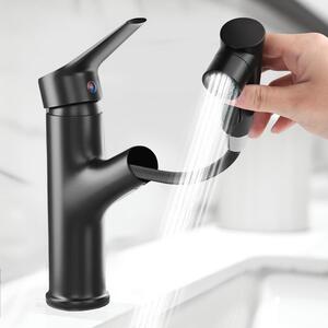 Miscelatore monocomando per lavabo con doccetta estraibile, 3 getti, colore nero