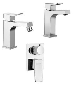 Set miscelatori lavabo + bidet + incasso doccia con deviatore Jacuzzi | rubinetteria Tank ottone cromato per piletta click clack