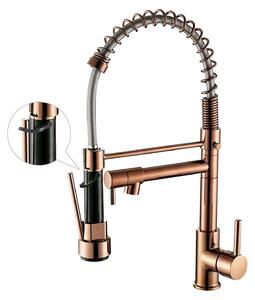 Miscelatore da cucina estraibile, ad arco alto, monocomando, finitura rosa oro