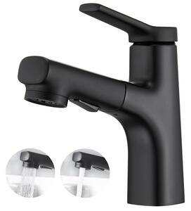 Miscelatore monocomando per lavabo da bagno, con doccetta estraibile, colore nero