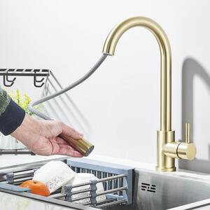Miscelatore per lavello da cucina con erogatore alto e doccetta estraibile