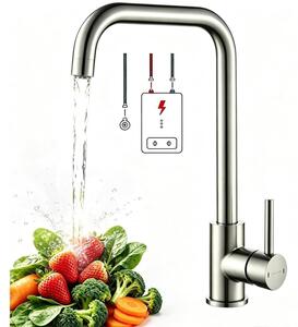 Rubinetto da cucina a bassa pressione, girevole a 360°, in acciaio inossidabile spazzolato