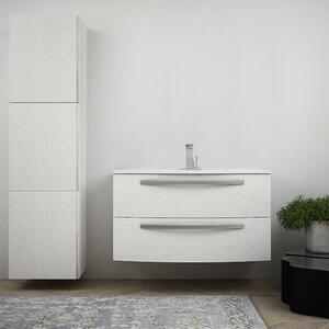 Mobile per bagno bianco frassino 100 cm sospeso design curvo Mod. Berlino con colonna da 170 cm