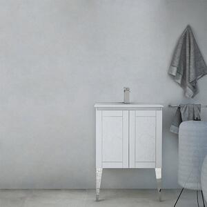 Mobile bagno bianco opaco a terra 60 cm con elegante design a rilievo senza specchio e senza colonna