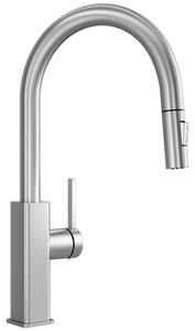 Miscelatore da cucina estraibile, acciaio inossidabile spazzolato, modello quadrato, lunghezza 60 cm, con tubo flessibile
