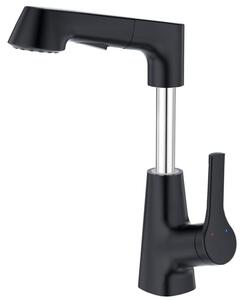 Miscelatore monocomando per lavabo, con bocchetta estraibile e regolabile in altezza, colore nero