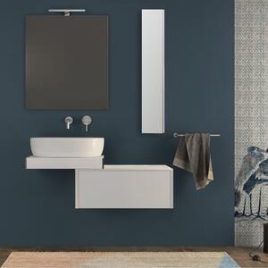 Mensolone bagno 60 cm bianco opaco sospeso con specchio filo lucido, pensile da 100 cm e cassettone da 75 cm